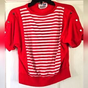 Red Striped Puff-Sleeve Top by Nicky Love